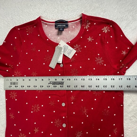 Lands' End Womens XS Red Supima Cotton Snowflake Christmas Cardigan Sweater New - Picture 7 of 8
